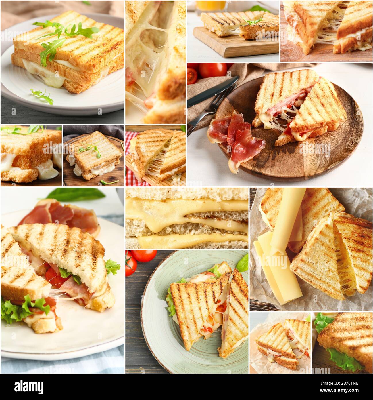 Collage de photos avec des sandwiches savoureux Banque D'Images