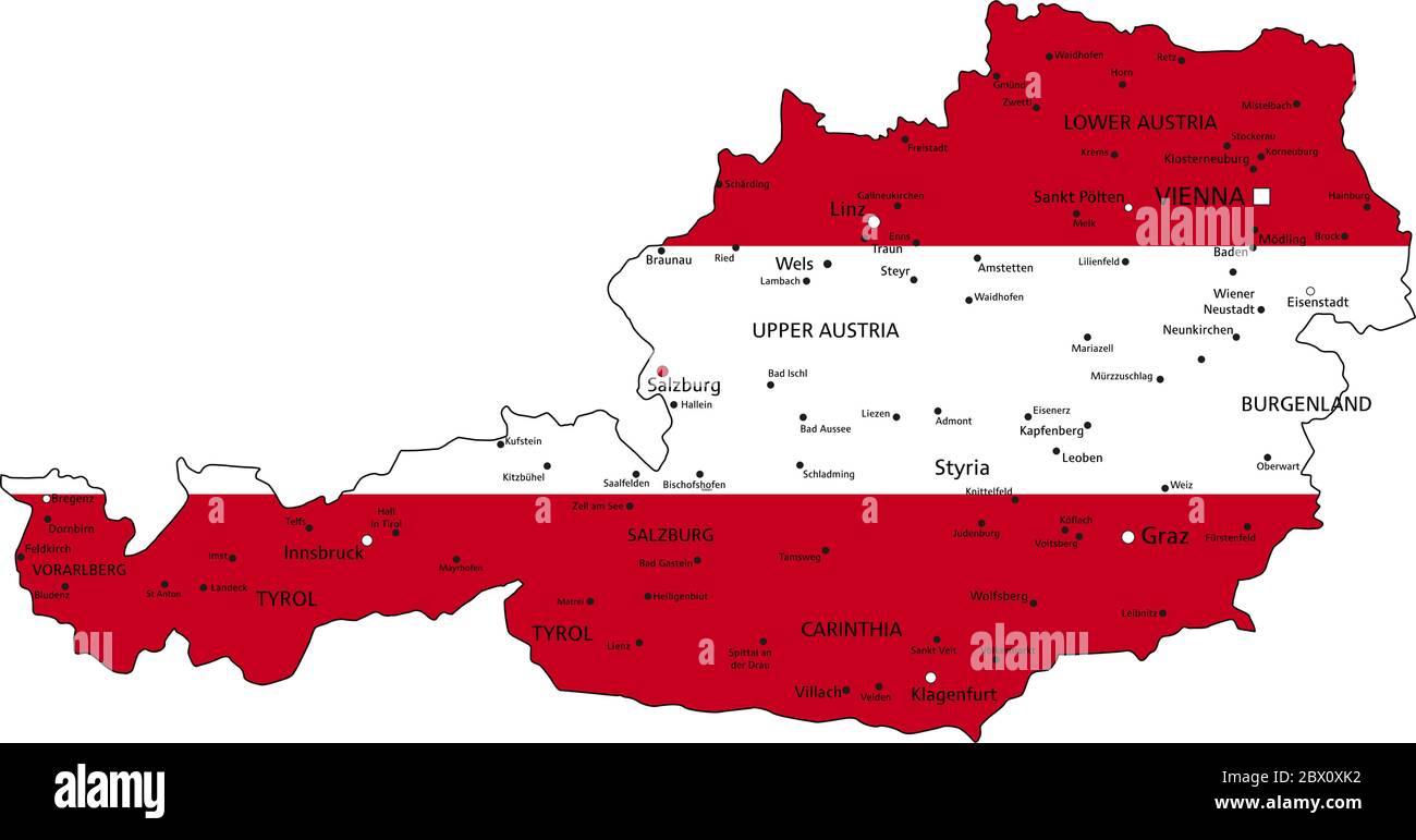 Autriche carte politique très détaillée avec drapeau national. Illustration de Vecteur