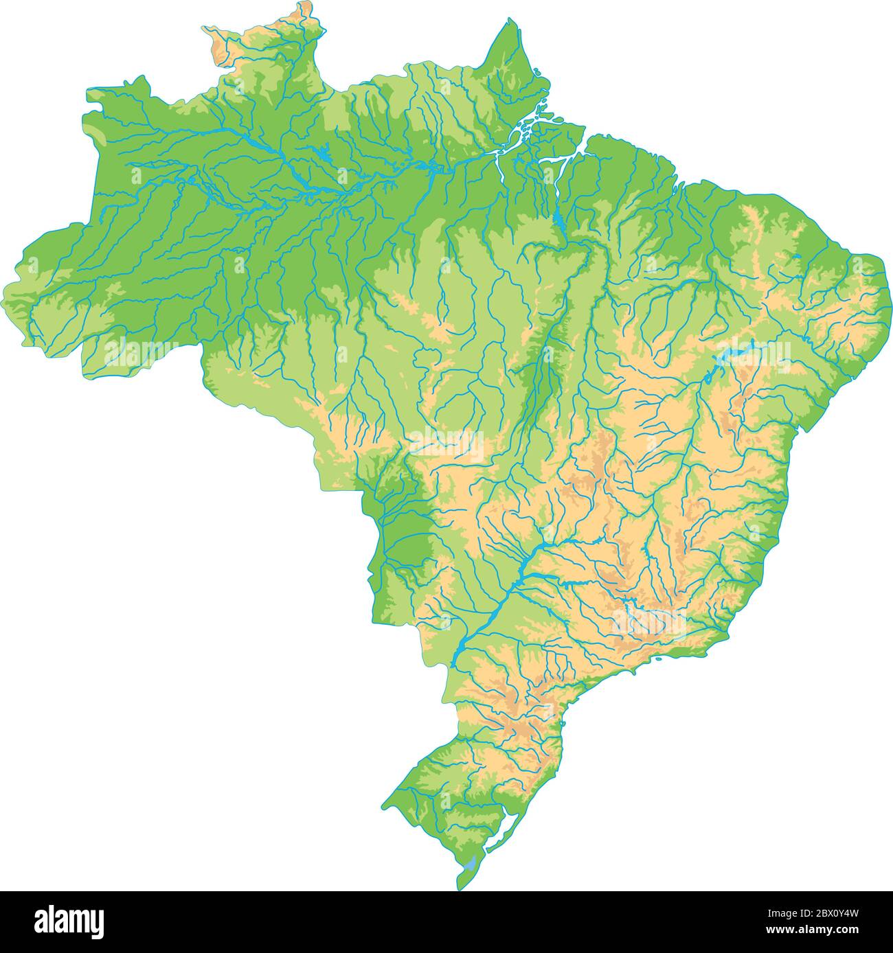 Carte physique du Brésil haute en détail. Illustration de Vecteur