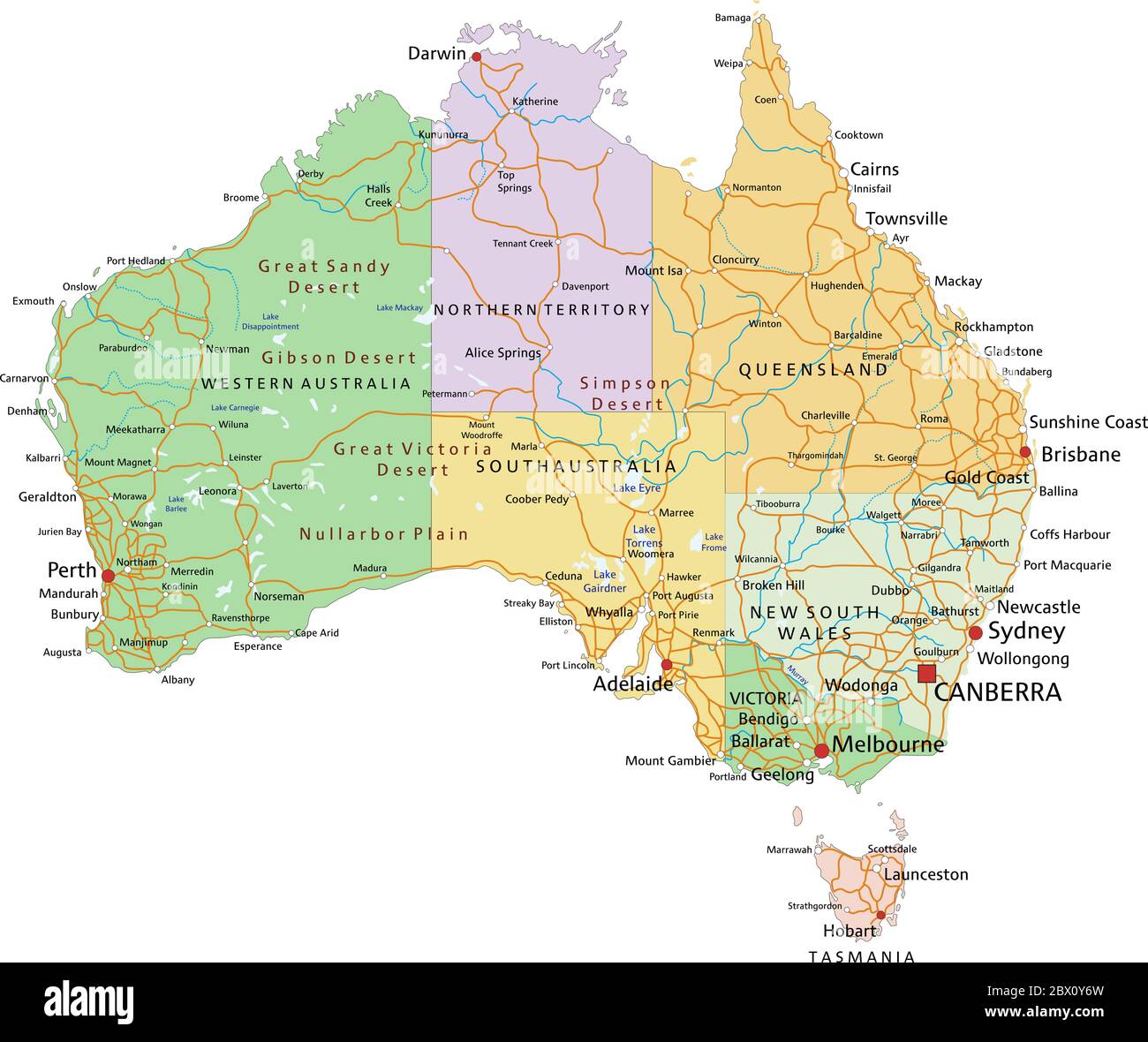 Australie - carte politique modifiable très détaillée avec des couches séparées. Illustration de Vecteur