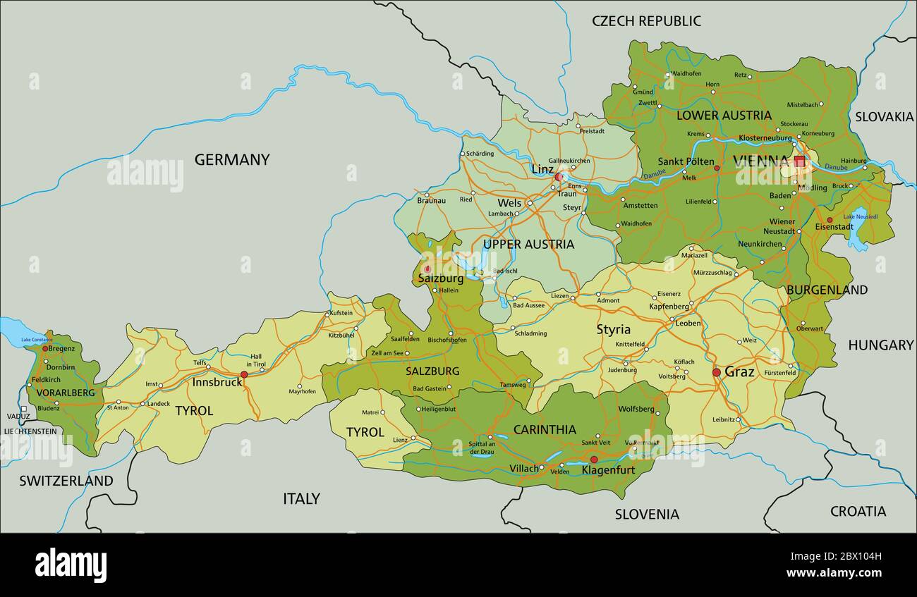 Autriche - carte politique modifiable très détaillée avec des couches séparées. Illustration de Vecteur