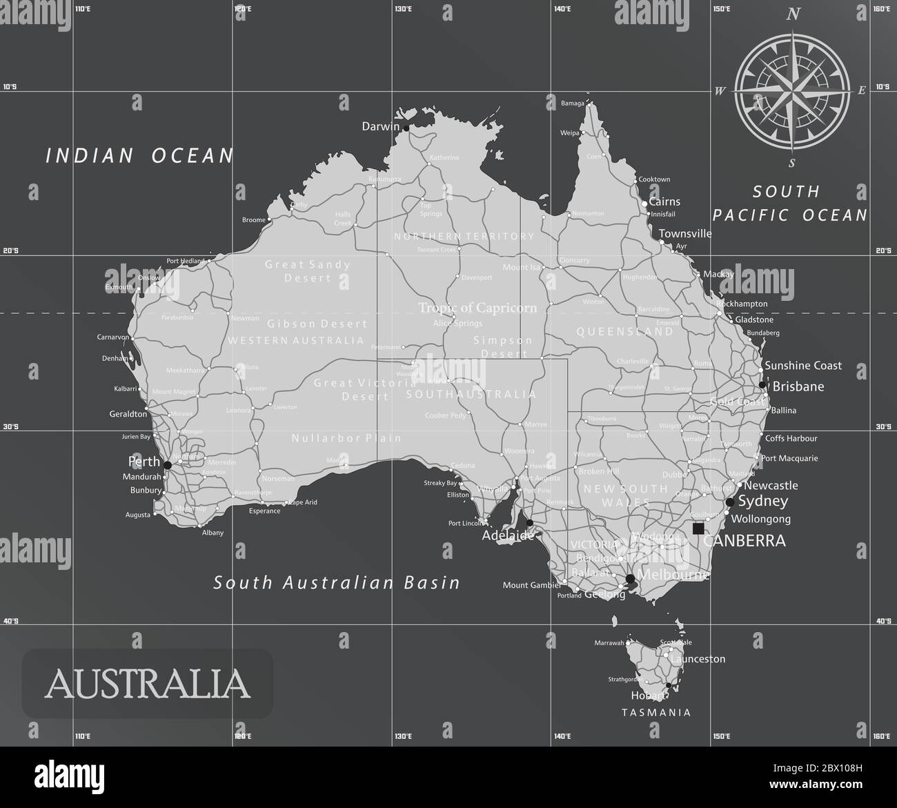 Carte minimale de l'Australie avec des couleurs sombres. Illustration de Vecteur