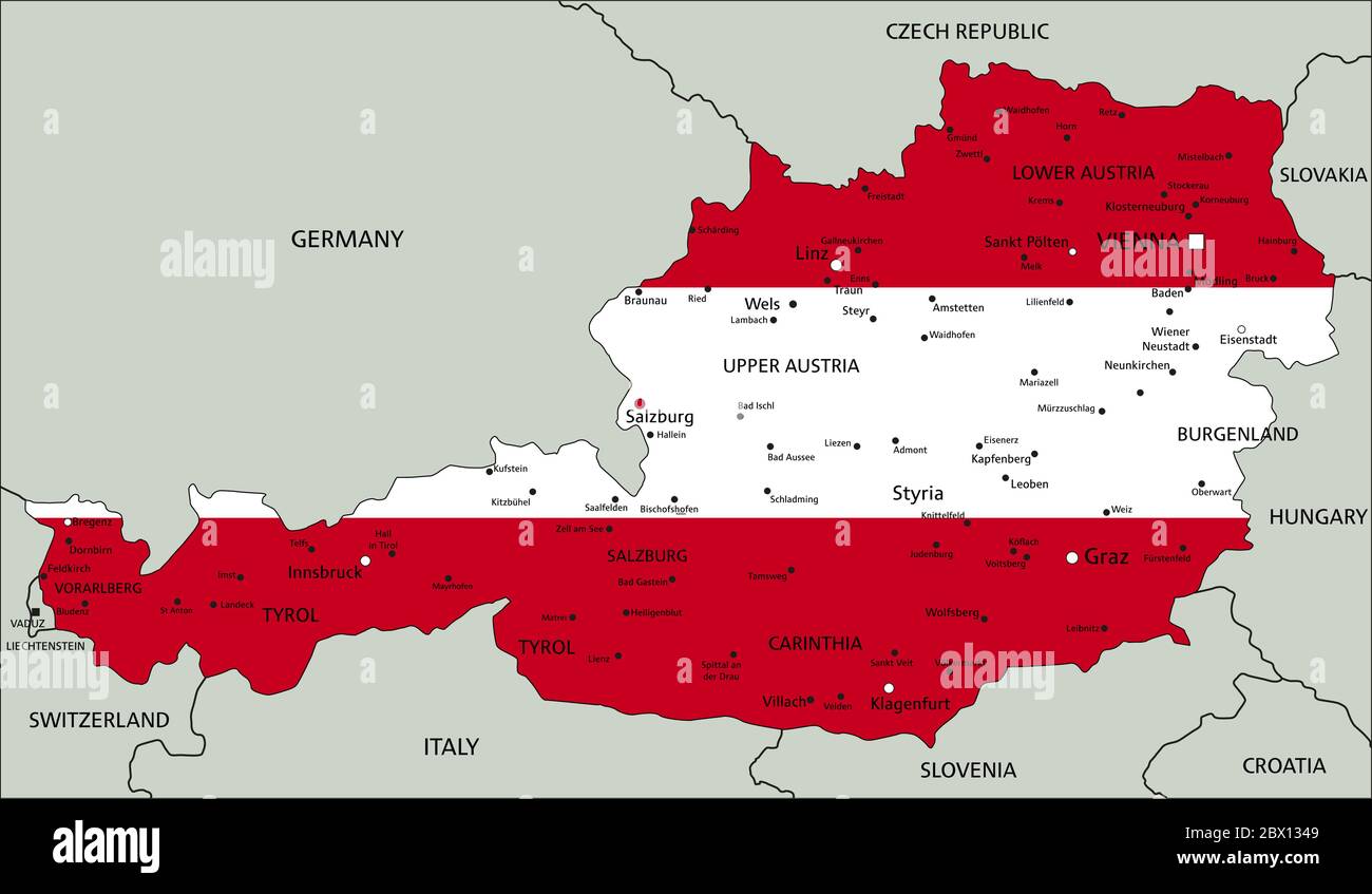 Autriche carte politique très détaillée avec drapeau national. Illustration de Vecteur