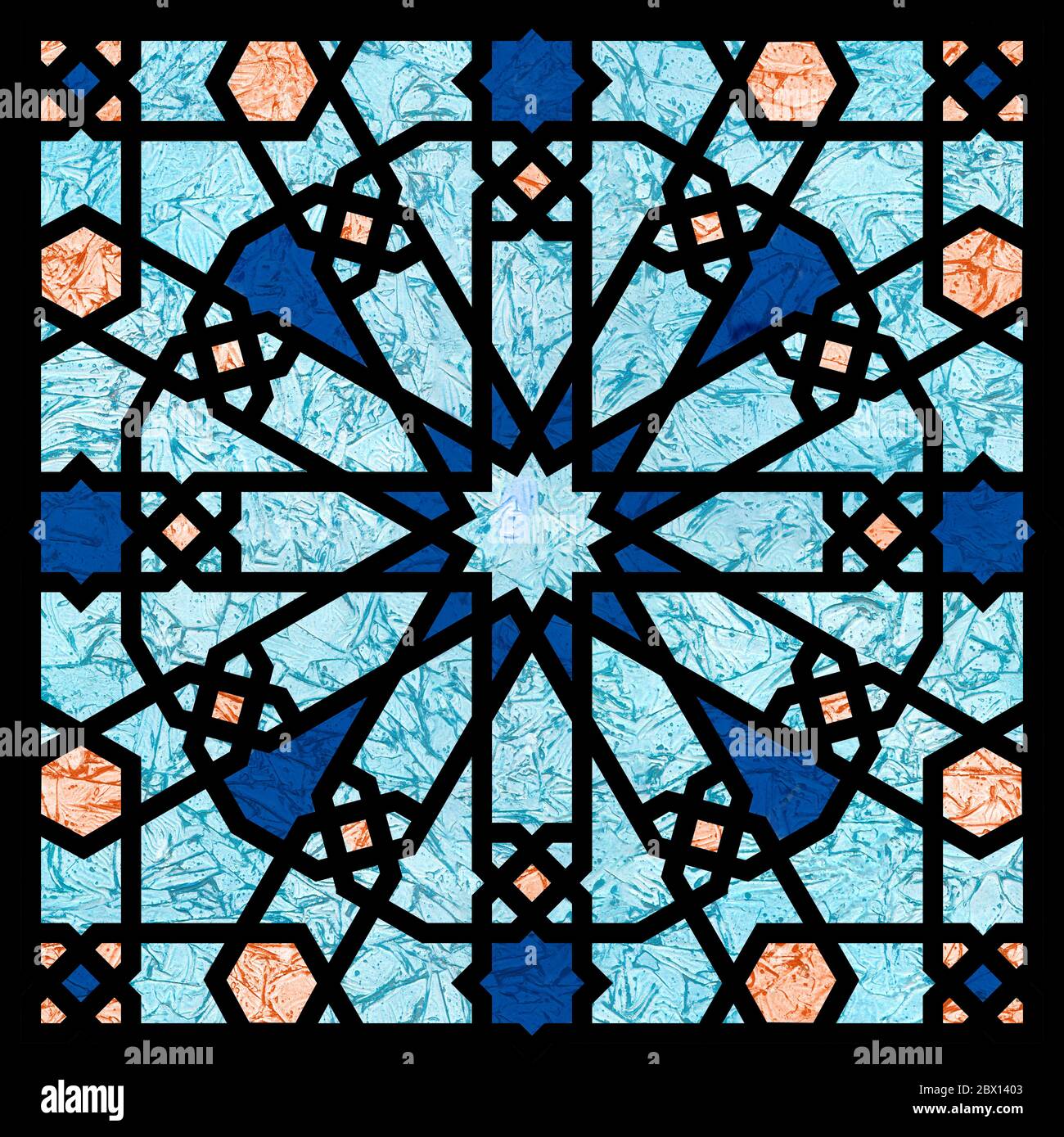 Ancienne mosaïque carrée d'époque arabesque texturée avec une texture riche. Élément carré de décoration arabe islamique Banque D'Images