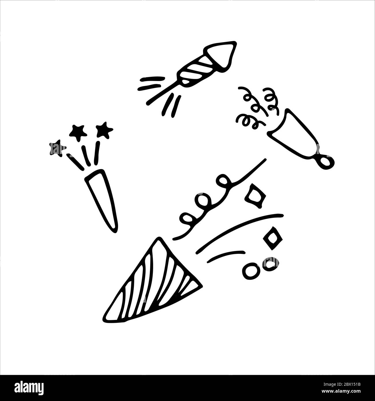 Confetti Popper Cracker icône Firework. Illustration vectorielle dessinée à la main Illustration de Vecteur