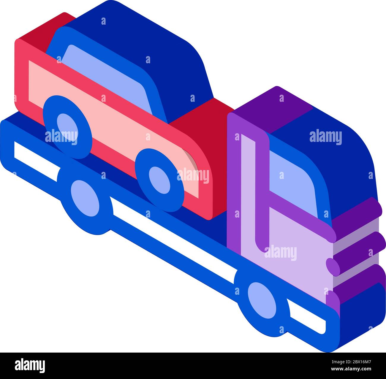 Le camion se place sur l'illustration vectorielle de l'icône isométrique de la voiture Illustration de Vecteur