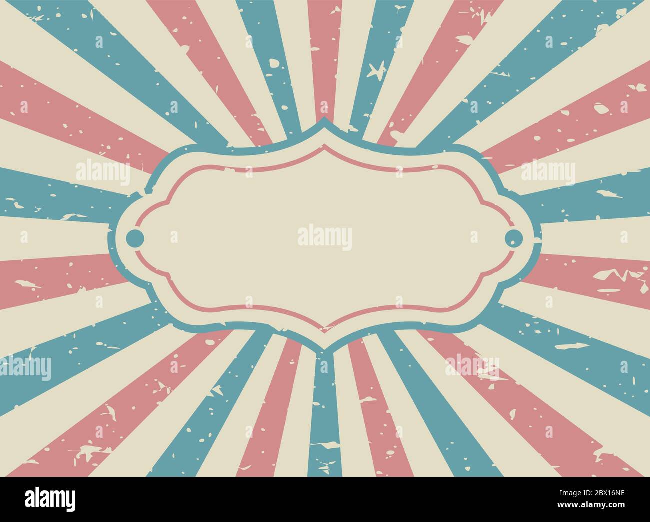 Rétro lumière du soleil écran large avec cadre vintage pour le texte. Beige pâle, rouge, bleu couleur arrière-plan éclat. Illustration vectorielle. Mur à rayons solaires Illustration de Vecteur