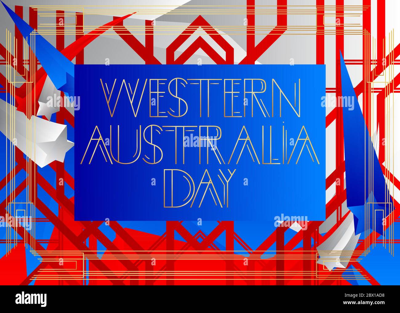 Art déco Western Australia Day (1er juin) texte. Carte de voeux décorative, panneau avec lettres vintage. Illustration de Vecteur