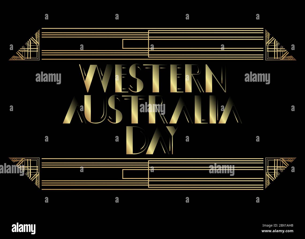 Art déco Western Australia Day (1er juin) texte. Carte de voeux décorative, panneau avec lettres vintage. Illustration de Vecteur