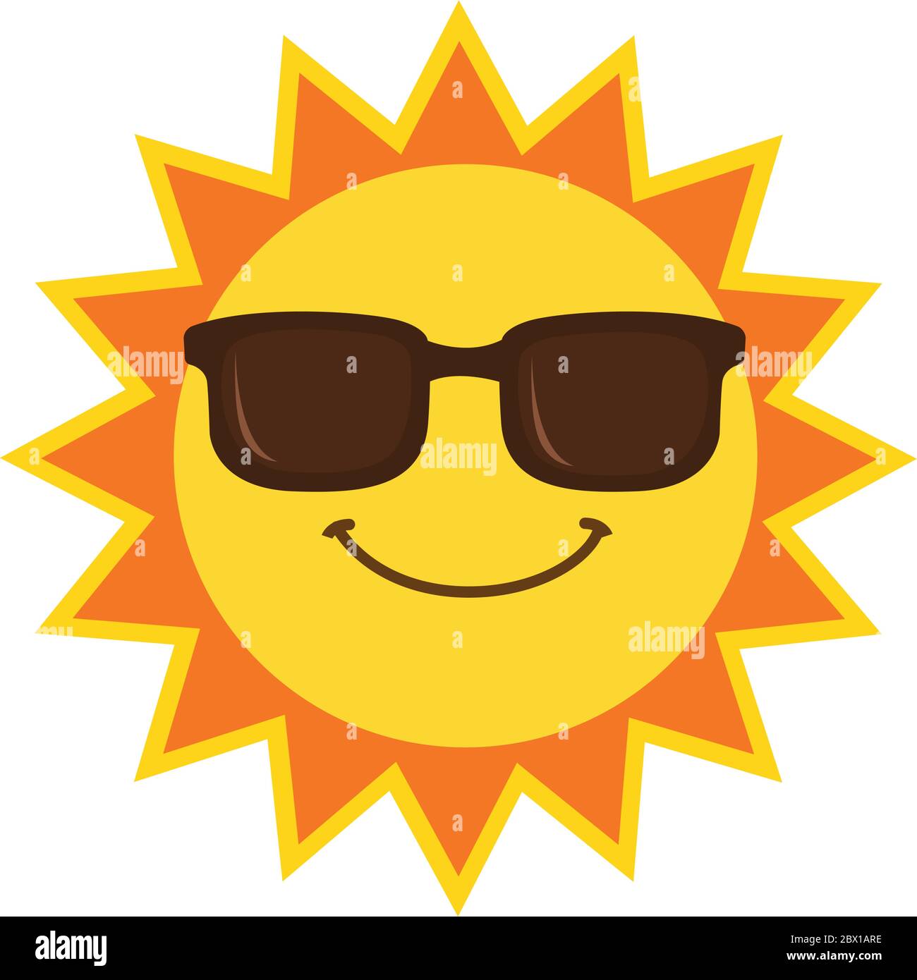 illustration d'icône de face de soleil plate et drôle isolée sur fond blanc Illustration de Vecteur