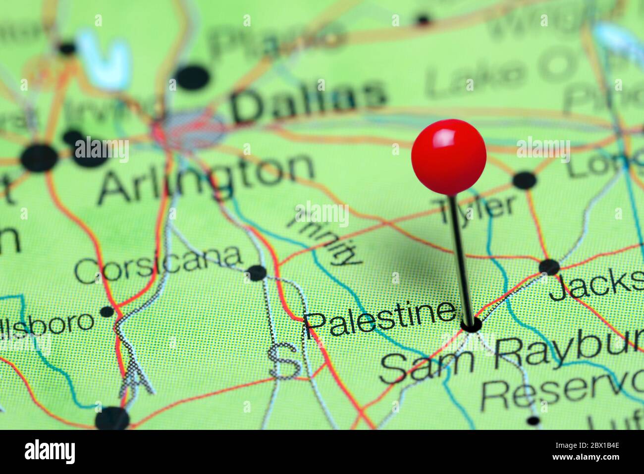 Palestine a épinglé sur une carte du Texas, États-Unis Banque D'Images
