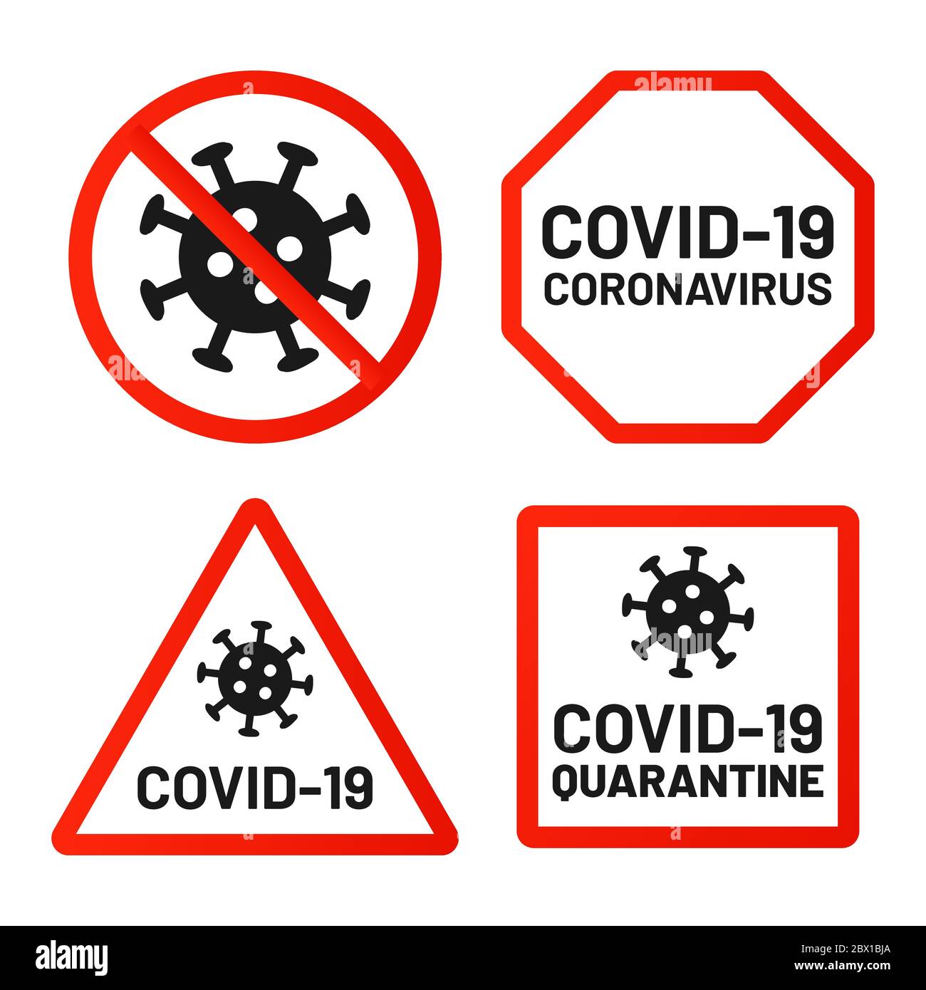 Covid-19 signe ensemble interdiction, attention et avertissement Illustration de Vecteur
