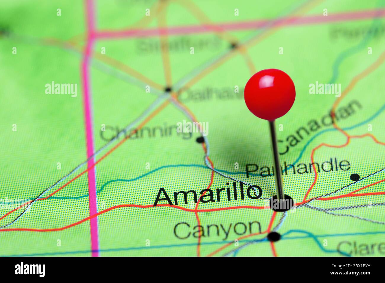 Amarillo a épinglé sur une carte du Texas, États-Unis Banque D'Images