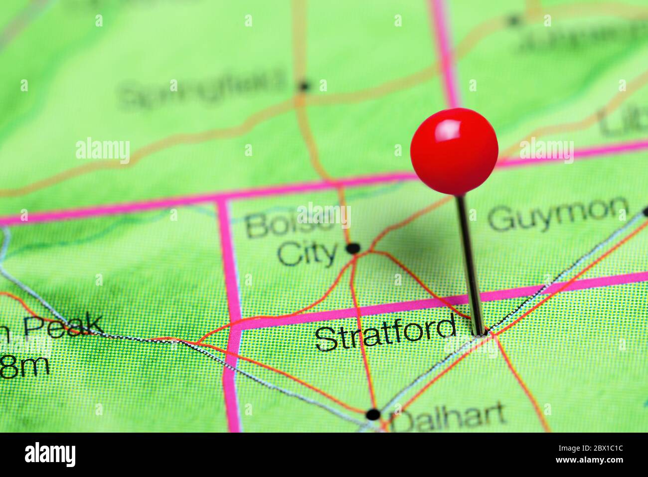 Stratford a épinglé sur une carte du Texas, États-Unis Banque D'Images