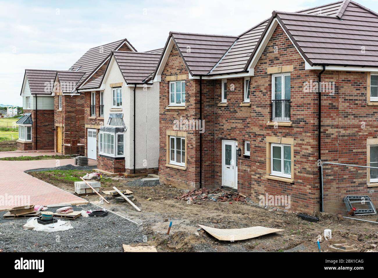 Site de construction Stewart Milne, avec maisons en construction, Troon, Ayrshire, Royaume-Uni Banque D'Images