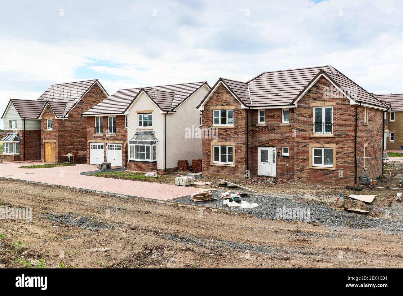 Site de construction Stewart Milne, avec maisons en construction, Troon, Ayrshire, Royaume-Uni Banque D'Images