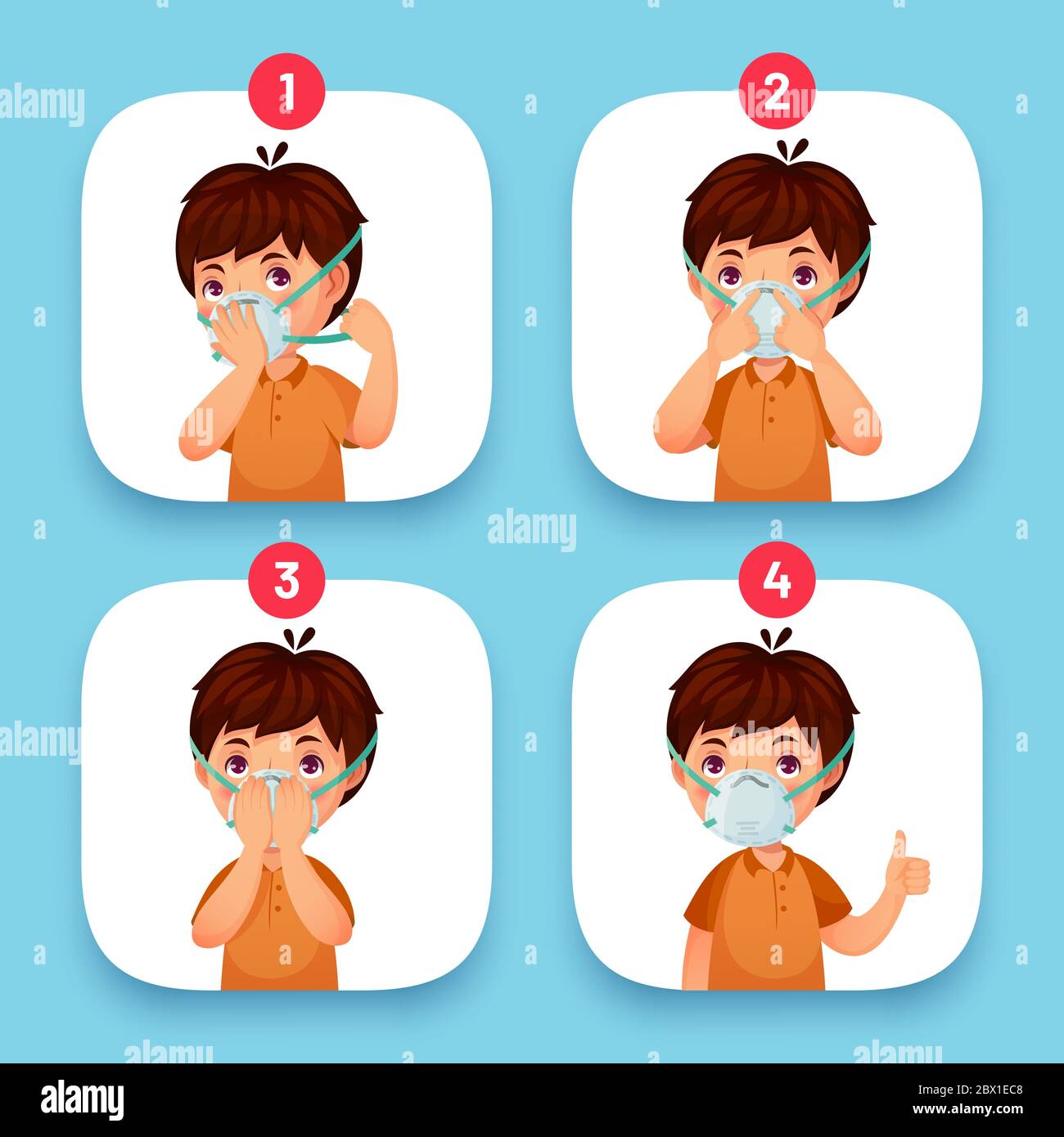 Instructions de port du masque. Ordre des masques de protection Illustration de Vecteur