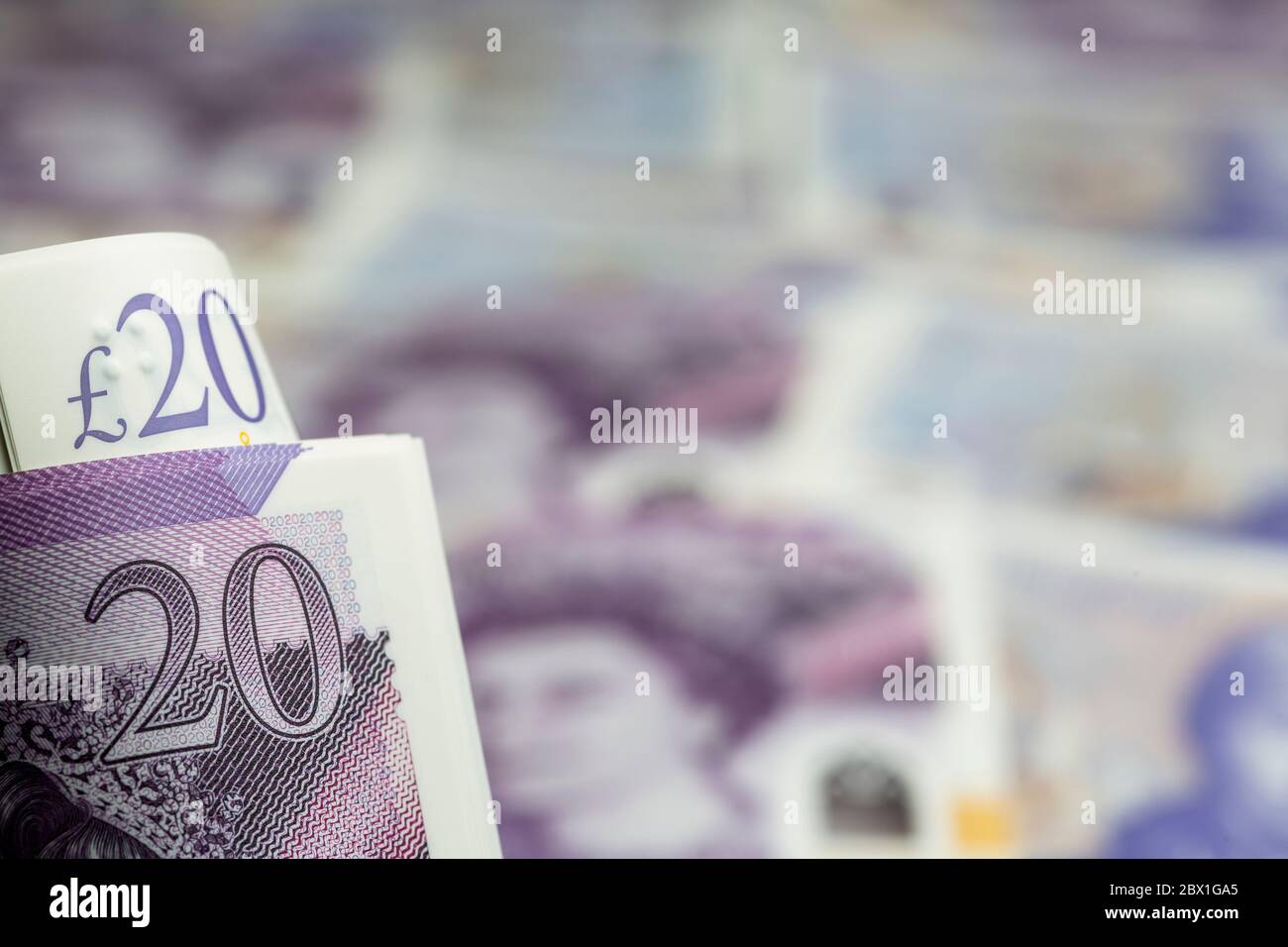 Gros plan sur des billets de 20 livres sterling Banque D'Images