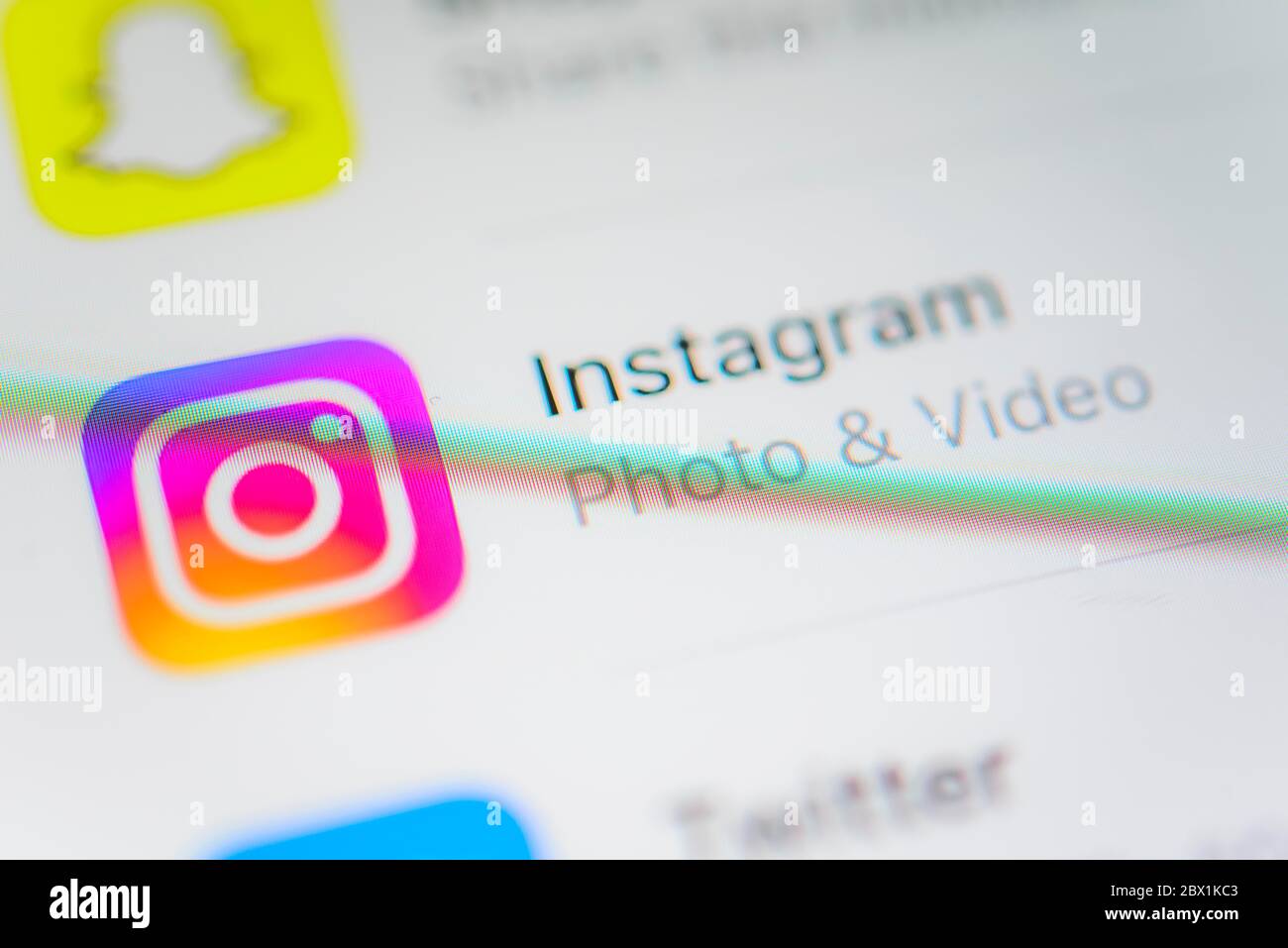 Instagram App, réseau social, icône d'application, capture d'écran, smartphone, détails, plein écran Banque D'Images