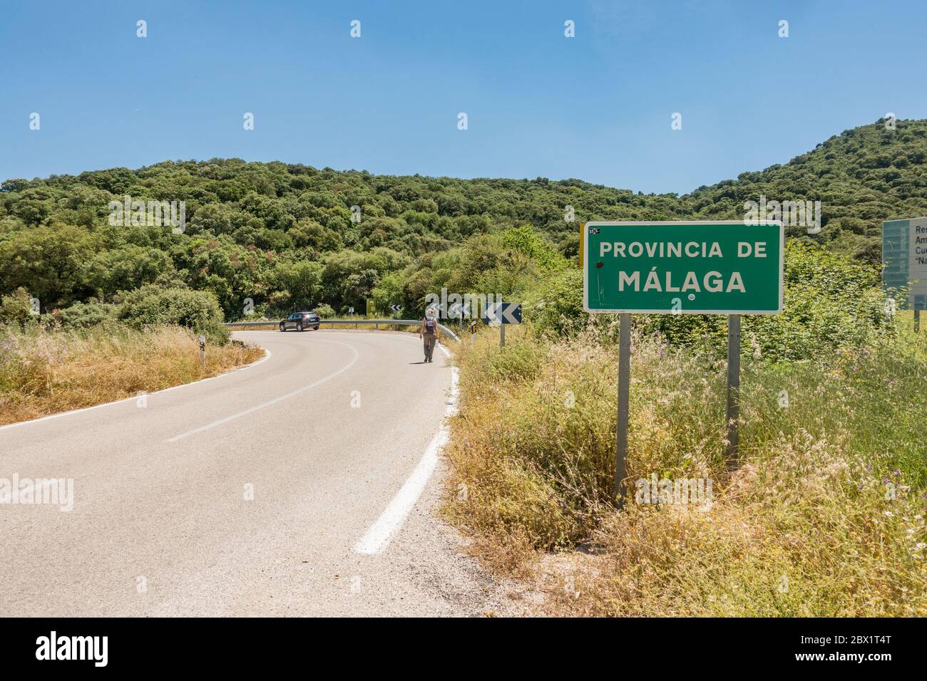 Panneau de route, entrée province de Malaga, Andalousie, Espagne. Banque D'Images