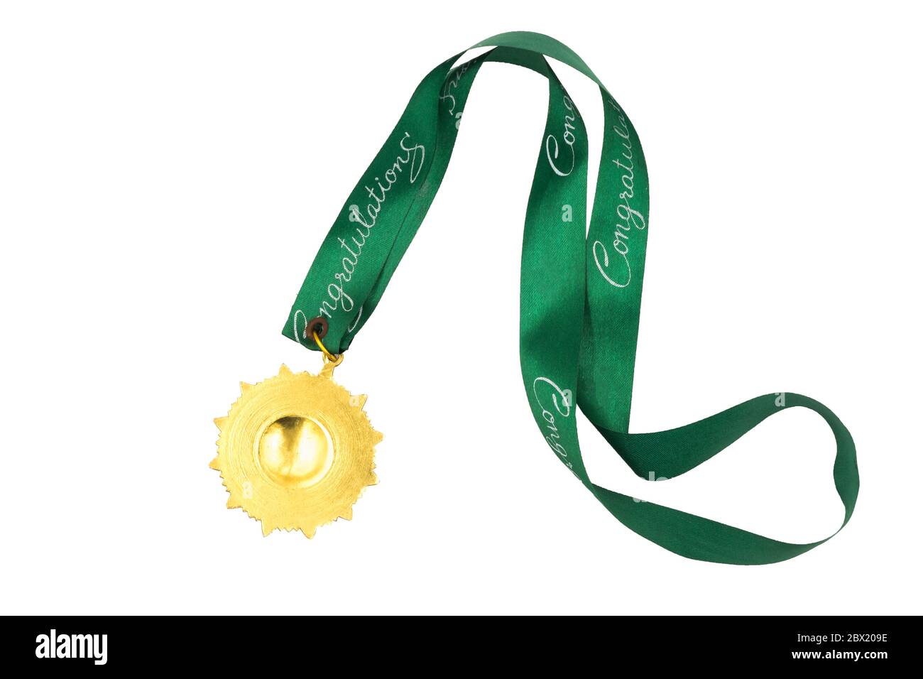 Médaille d'or avec ruban vert sur fond blanc Banque D'Images