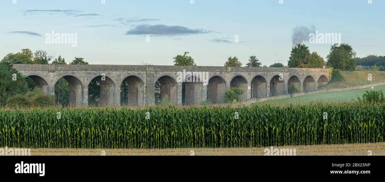 Vue panoramique sur le viaduc de Charlton, construit dans les années 1870 pour transporter le chemin de fer mixte Somerset et Dorset, dans la ville de Shepton Mallet, Somerset. Banque D'Images