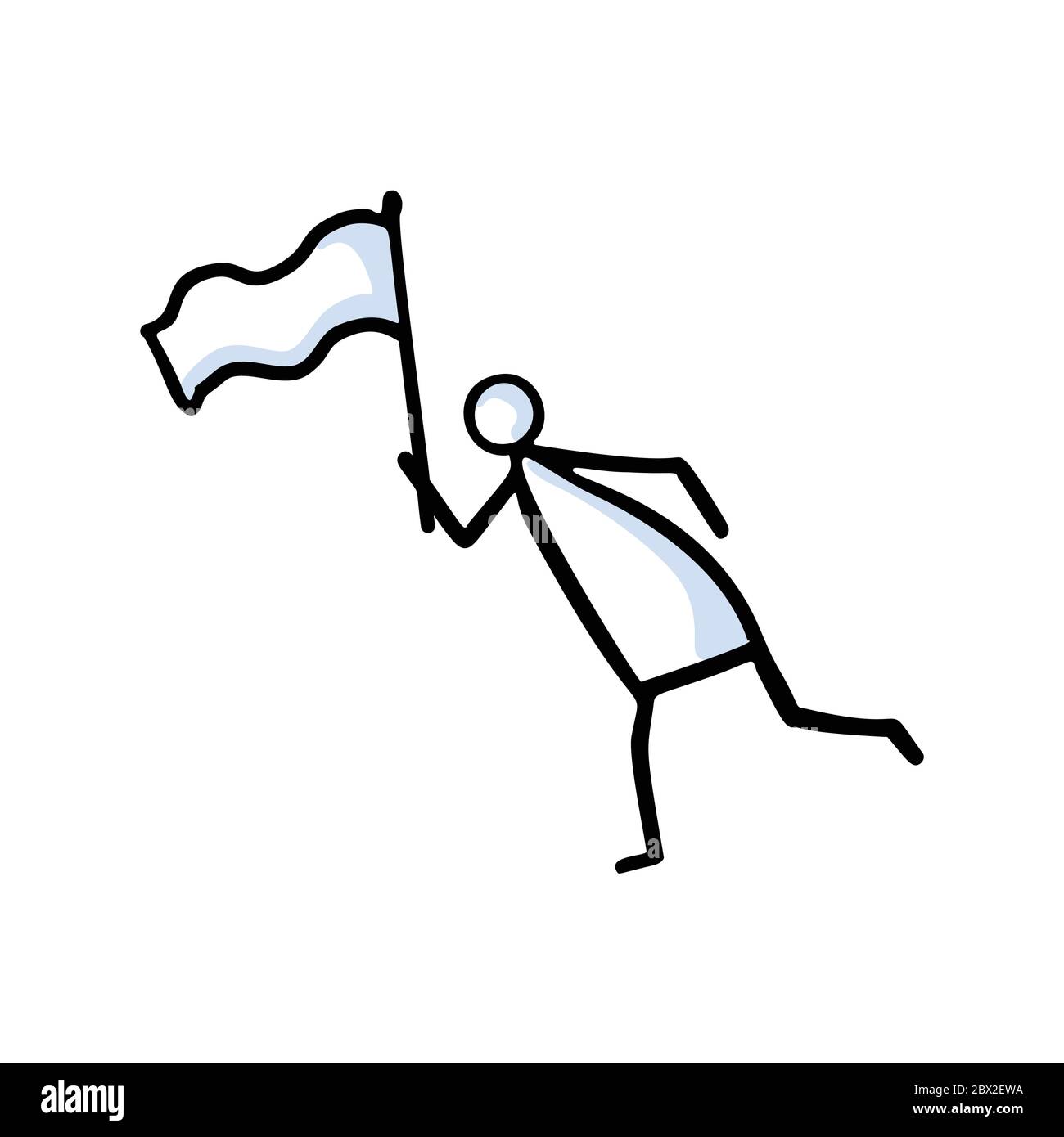 Courir Stickman en route drapeau et course vers but. Dessin main personne isolée Doodle icône objet. Couleur plate. Bon pour le relais de course sport Illustration de Vecteur