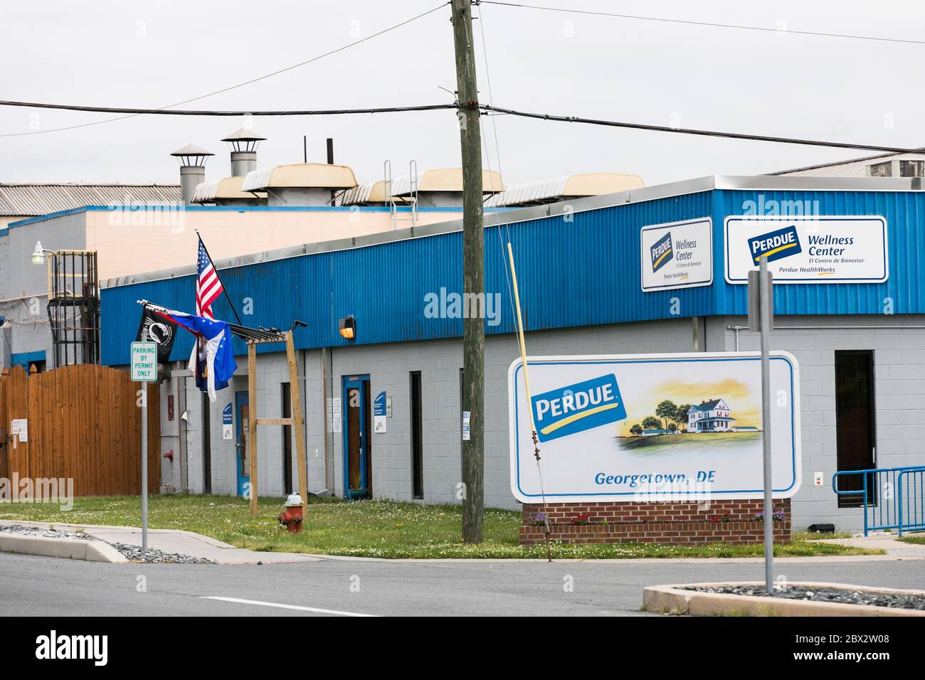 Un logo à l'extérieur d'une usine de transformation de la volaille de Perdue Farms à Georgetown, Delaware, le 25 mai 2020. Banque D'Images