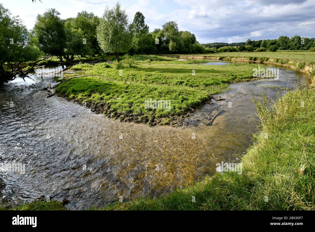 France, territoire de Belfort, rivière, Allaine, méandre, printemps Banque D'Images