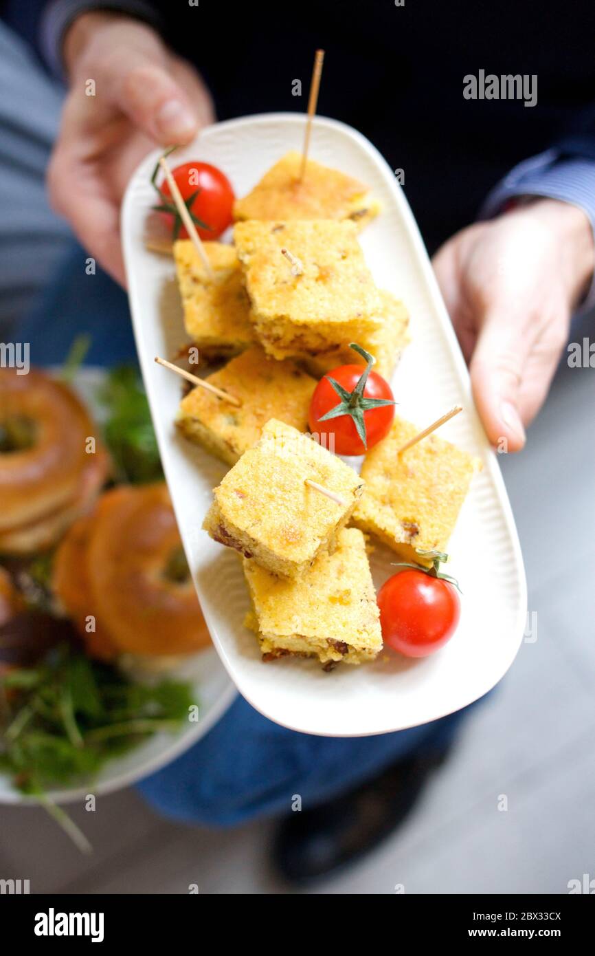 Brunch, quiche, pain de bacon Banque D'Images