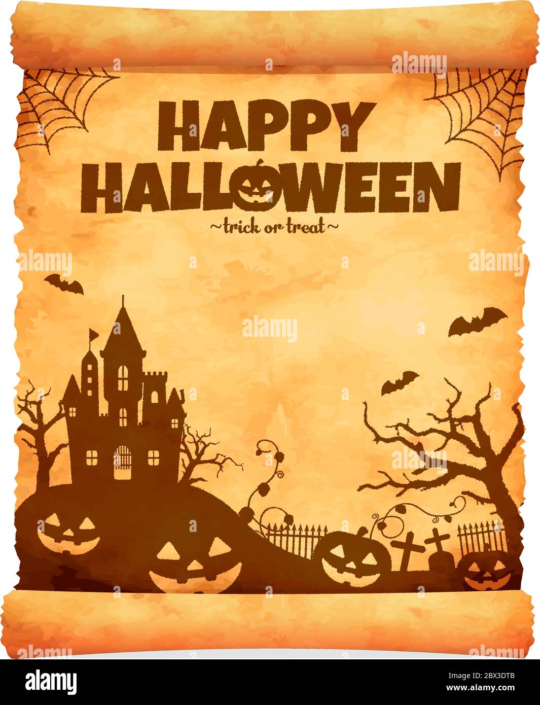 Illustration de la silhouette d'Halloween (vieux papier en lambeaux avec bord recourbé) Illustration de Vecteur