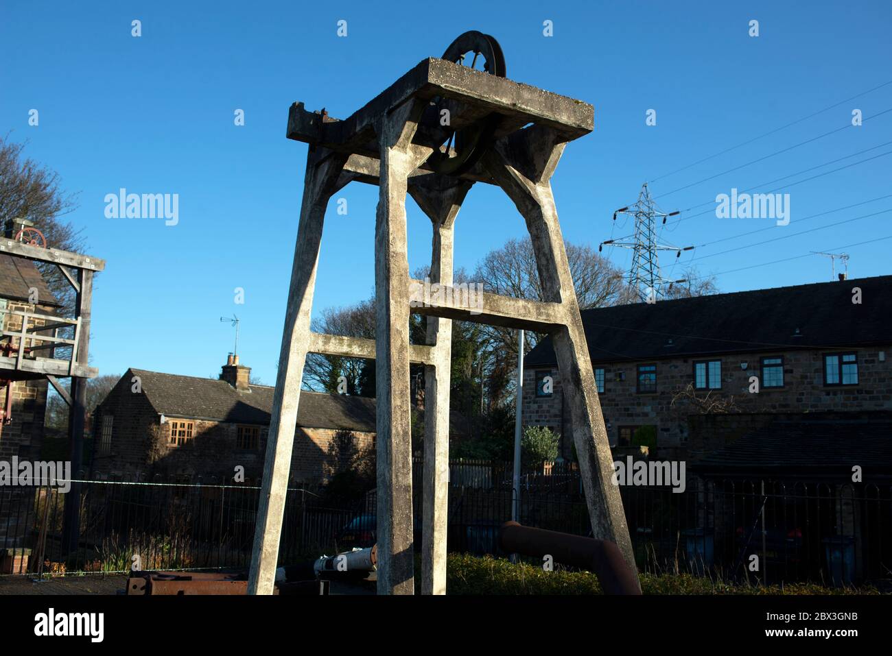 L'arbre d'enroulement original de la mine de charbon Elsecar, Barnsley, South Yorkshire, Angleterre. Banque D'Images
