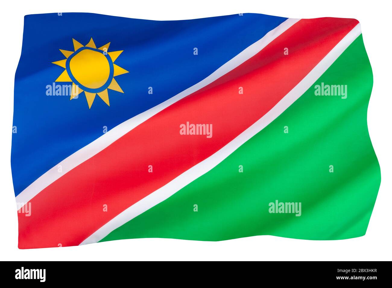 Le drapeau national de la Namibie - adopté le 21 mars 1990 à l'indépendance de l'Afrique du Sud. Banque D'Images