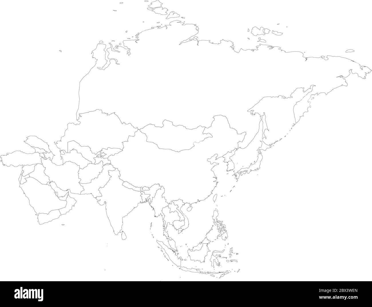 Carte politique vierge du continent asiatique. Illustration vectorielle. Illustration de Vecteur