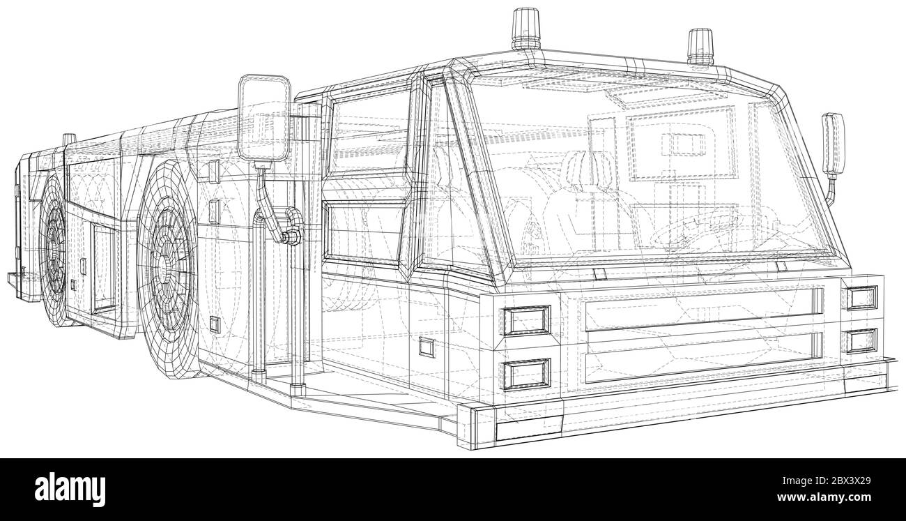 Chariot de remorquage d'avion. Fil - châssis. Véhicule de remorquage Vector Illustration transport à l'aéroport. Les couches de lignes visibles et invisibles sont séparées. EPS1 Illustration de Vecteur