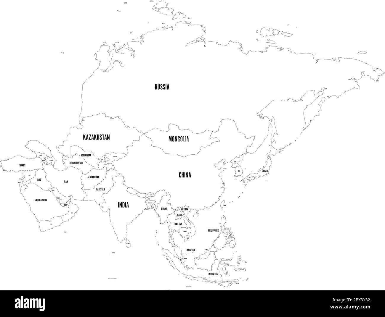 Carte politique du continent asiatique. Illustration vectorielle. Illustration de Vecteur