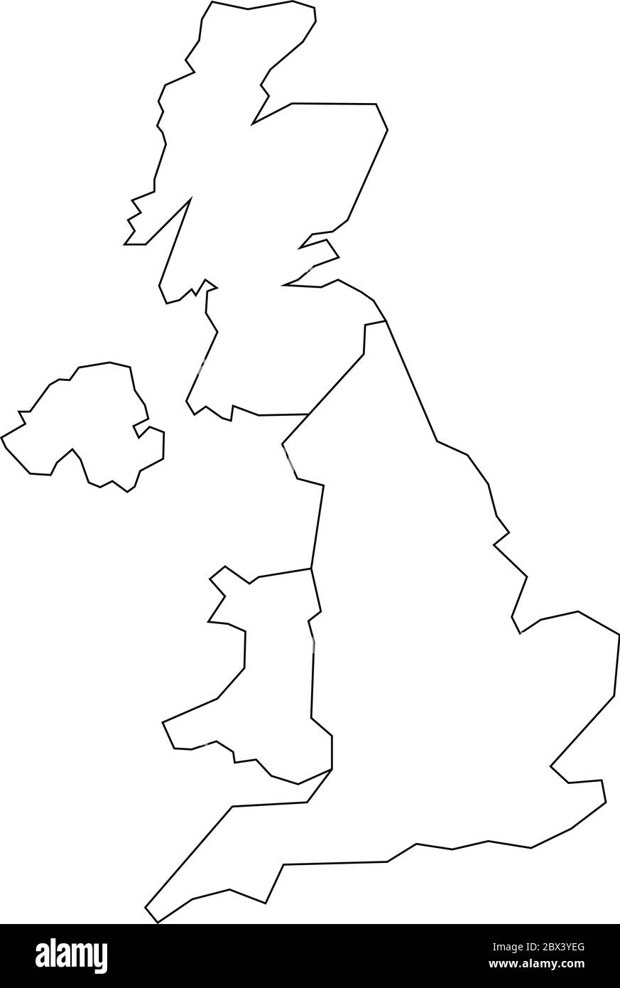 Carte des pays du Royaume-Uni - Angleterre, pays de Galles, Écosse et Irlande du Nord. Carte de contour simple à vecteur plat. Illustration de Vecteur