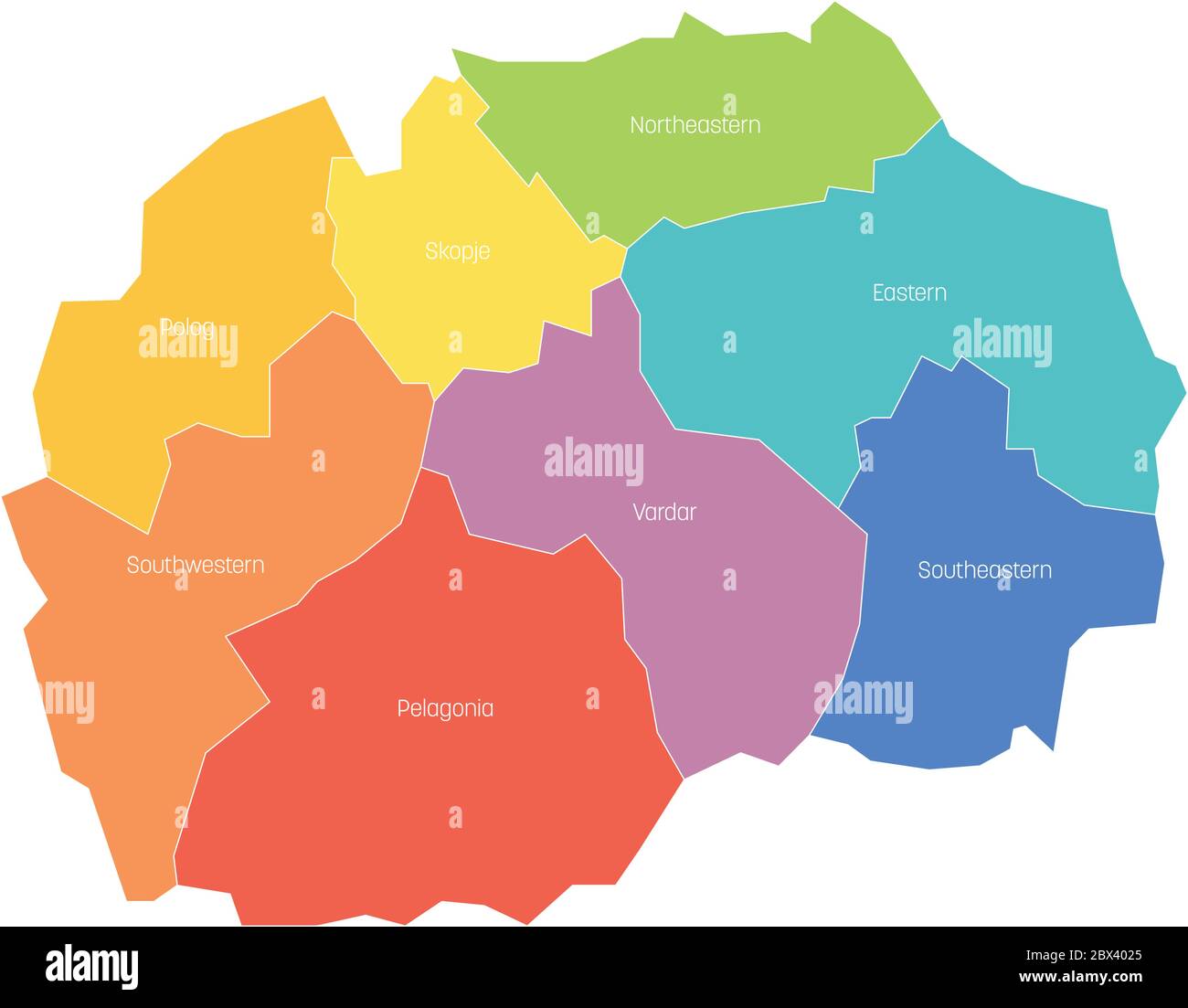 Régions statistiques de la Macédoine du Nord. Carte des divisions