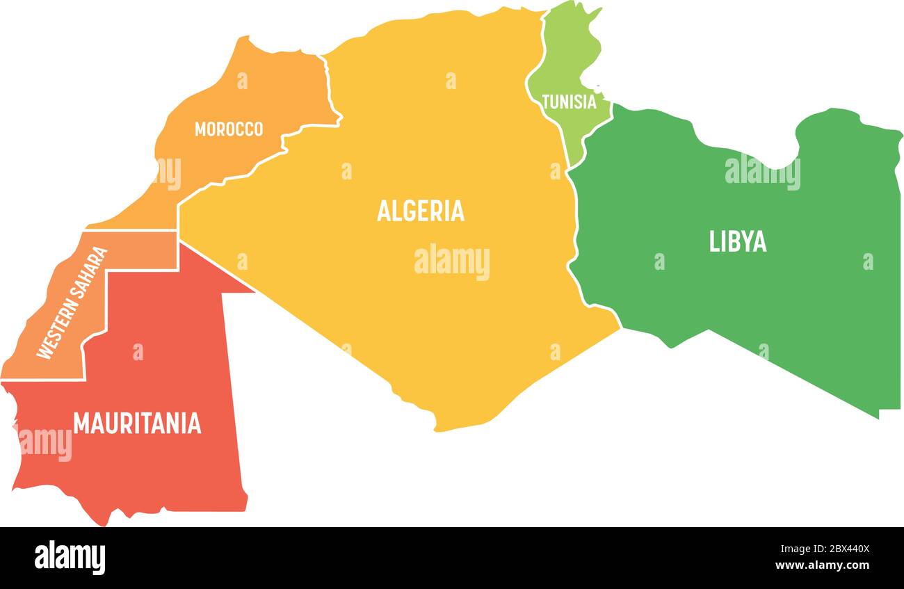 Carte des pays du Maghreb - Etats de l'Afrique du Nord-Ouest. Illustration vectorielle. Illustration de Vecteur