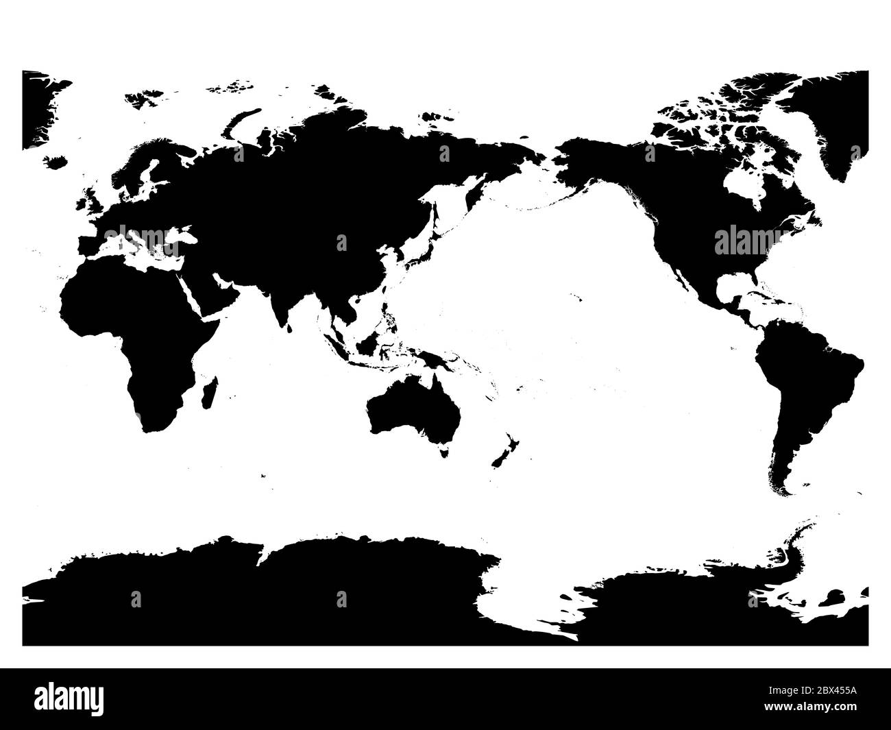 Carte du monde centrée sur l'Australie et l'océan Pacifique. Silhouette noire haute précision sur fond blanc. Illustration vectorielle. Illustration de Vecteur