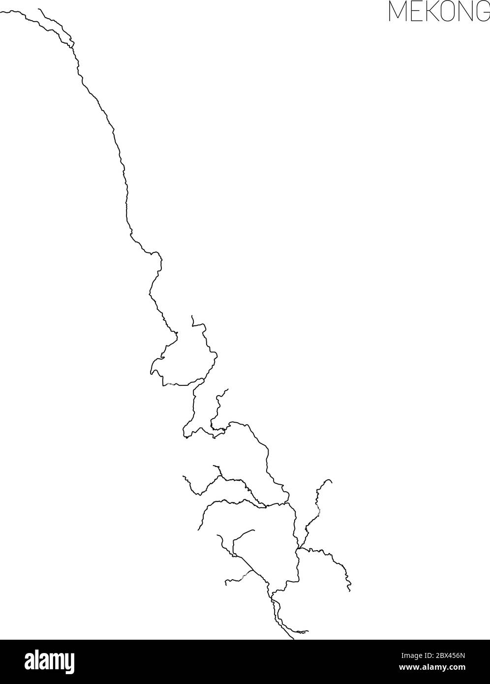 Carte du bassin hydrographique du Mékong. Illustration simple de vecteur fin. Illustration de Vecteur