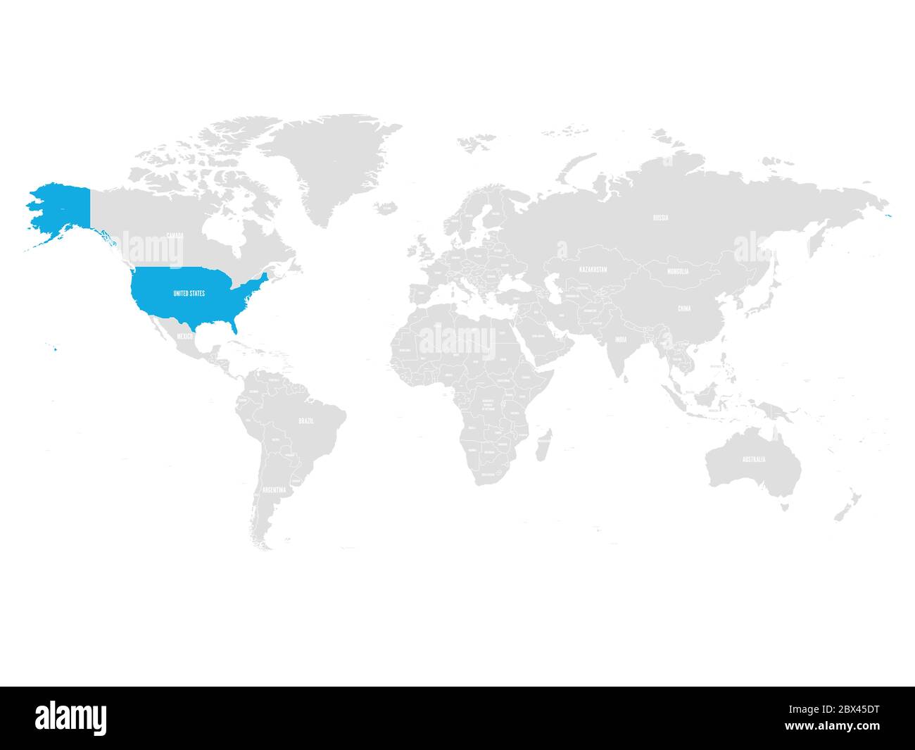 Etats-Unis d'Amérique marqué par bleu en gris carte politique mondiale. Illustration vectorielle. Illustration de Vecteur