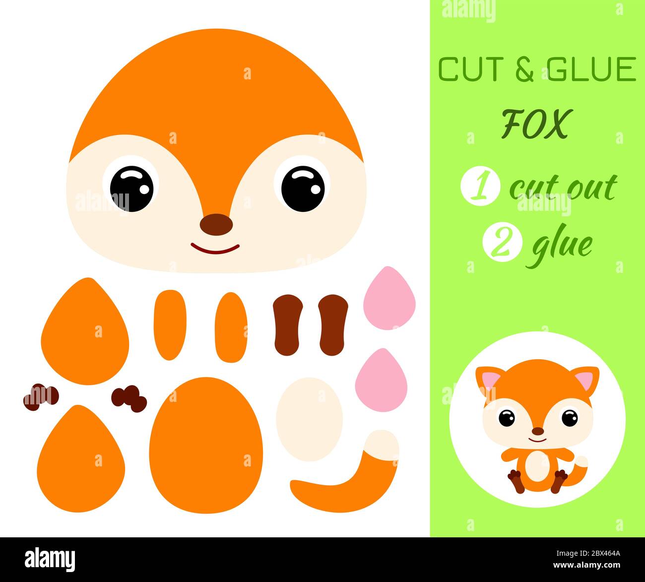 Couper Et Coller Le Renard Assis De Bebe Jeu D Application Papier Couleur Jeu De Papier Educatif Pour Les Enfants D Age Prescolaire Animal De Foret Personnage De Dessin Anime Vec Plat Image Vectorielle