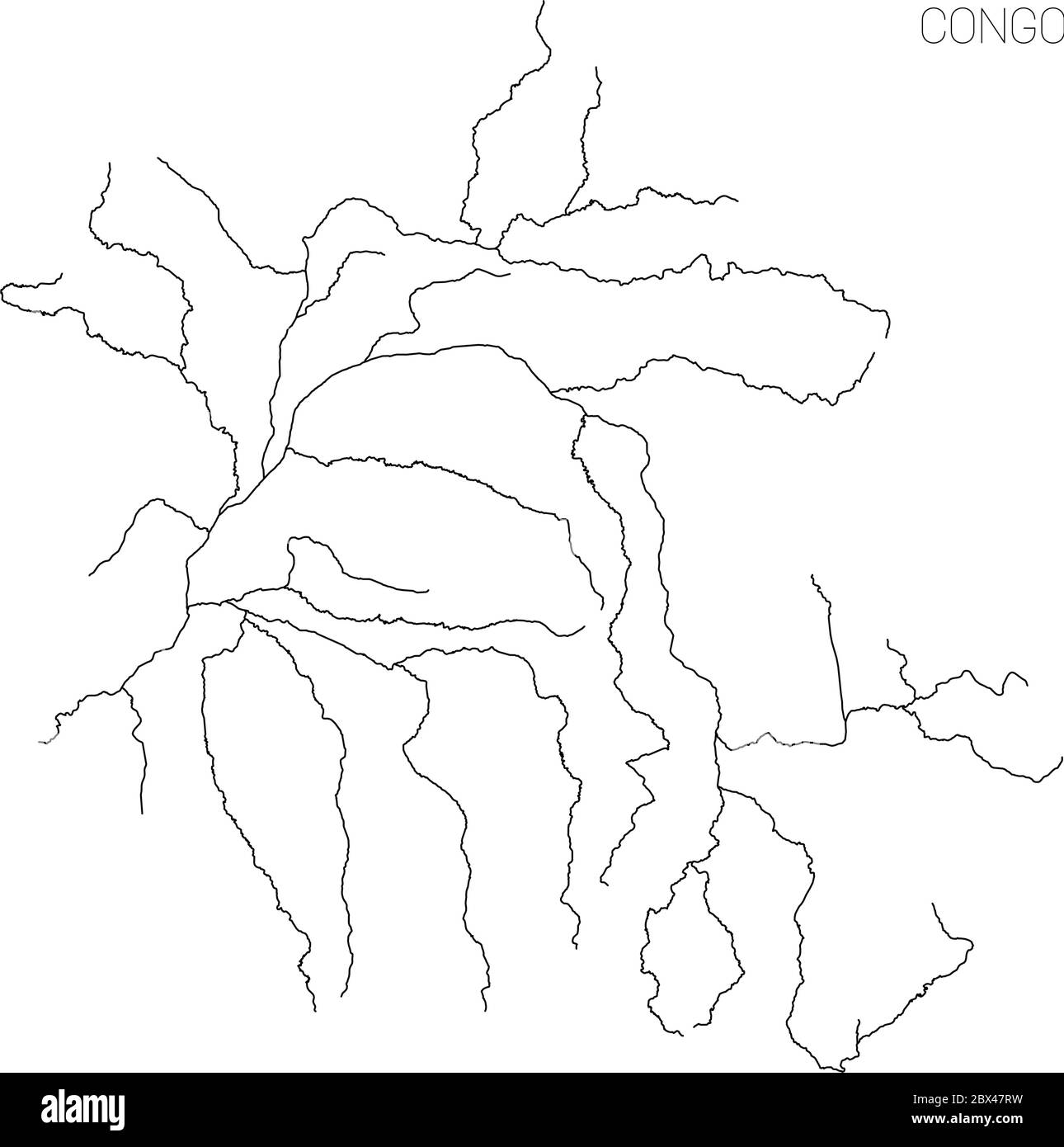 Carte du bassin hydrographique du Congo. Illustration simple de vecteur fin. Illustration de Vecteur