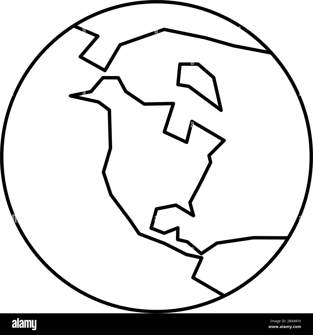 Contour simplifié du globe terrestre avec carte du monde axée sur l'Amérique du Nord. Illustration vectorielle. Illustration de Vecteur