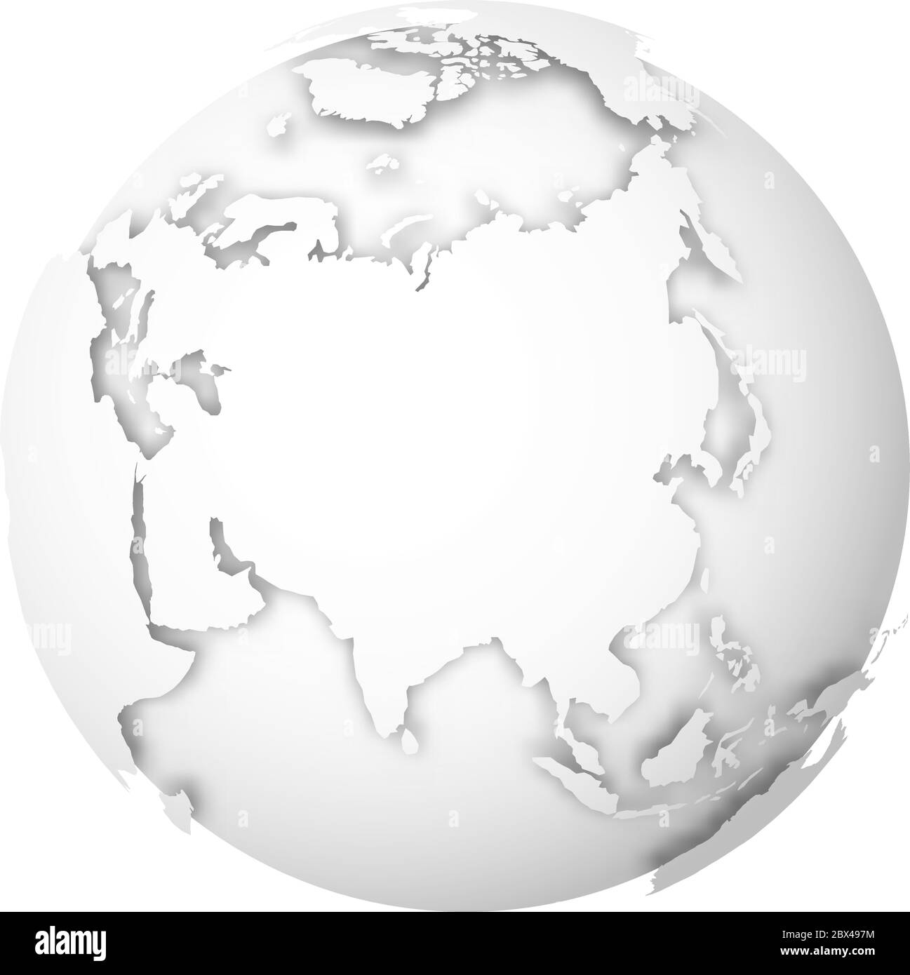 Globe terrestre. Carte du monde en 3D avec des terres blanches qui jettent des ombres sur les mers et les océans gris clair. Illustration vectorielle. Illustration de Vecteur