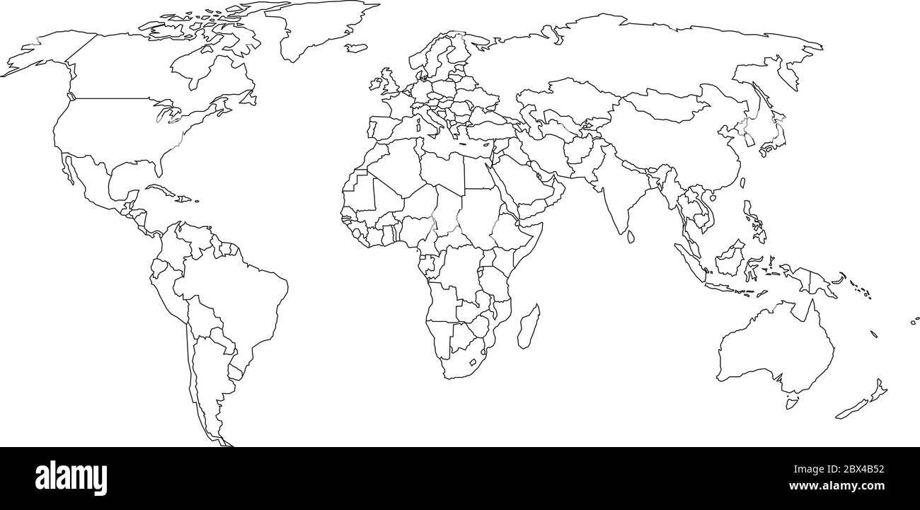 Carte du monde avec frontières nationales, contour noir fin sur fond blanc Illustration de Vecteur