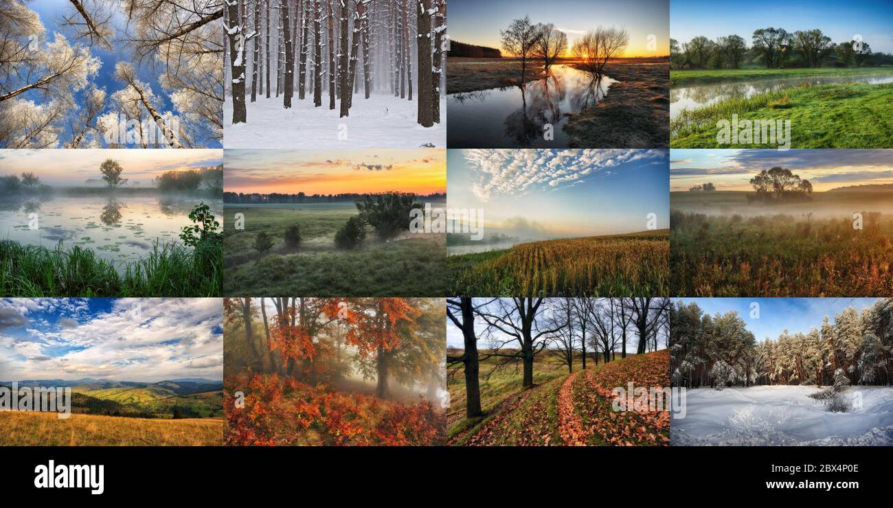 Douze images de couleur de paysage pour le calendrier Banque D'Images