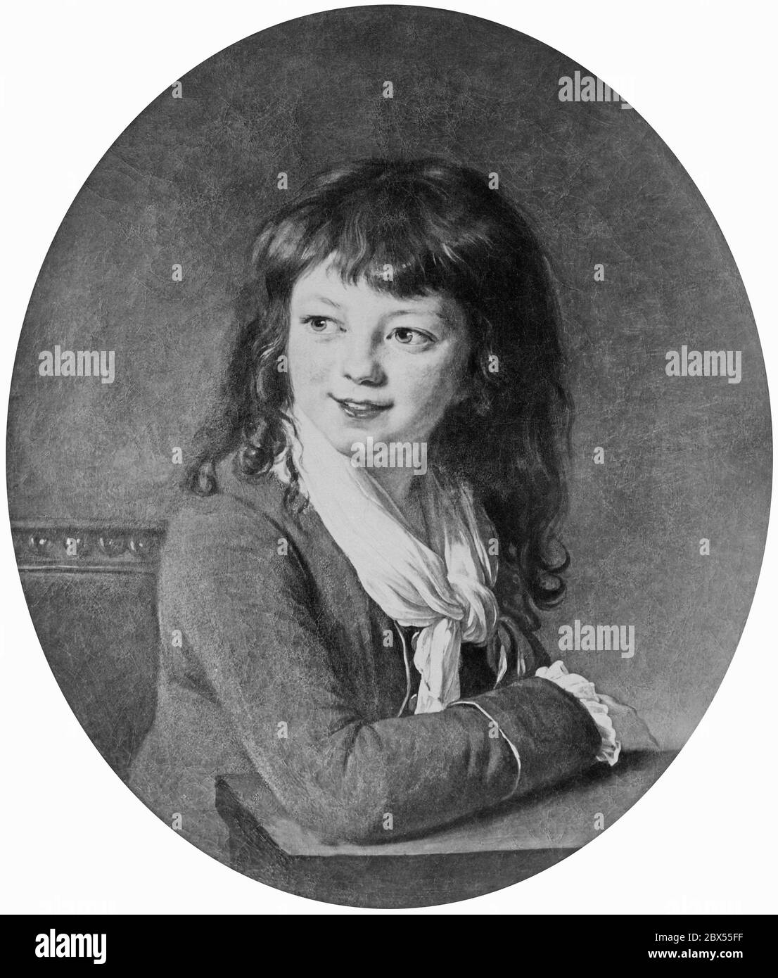 Portrait d'un garçon à poil long, basé sur un tableau d'Elisabeth Vigee-Lebrun. Photographie non datée, env. 1900. Banque D'Images