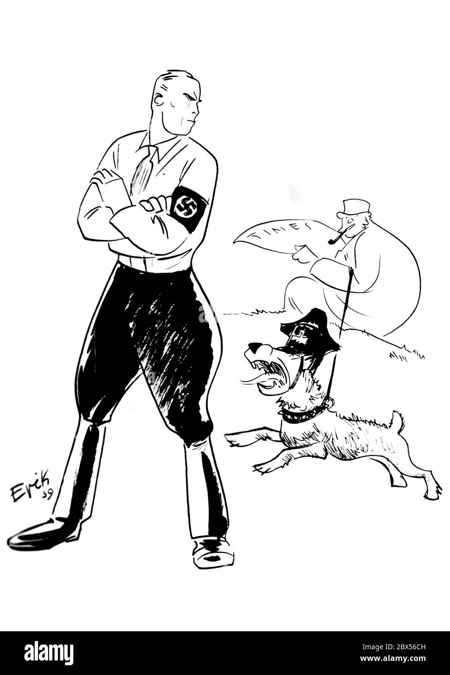 6 jours avant le début de la guerre, la Pologne est représentée dans une caricature comme le chien aboyant de l'Angleterre. Avant cela, la Pologne avait conclu un traité d'alliance avec l'Angleterre. Banque D'Images